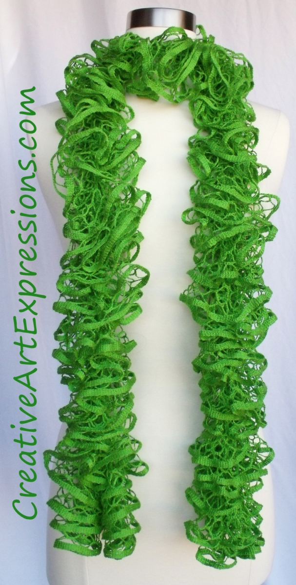 Creative Art Expressions Hand Knit Lime Green Ruffle Scarf